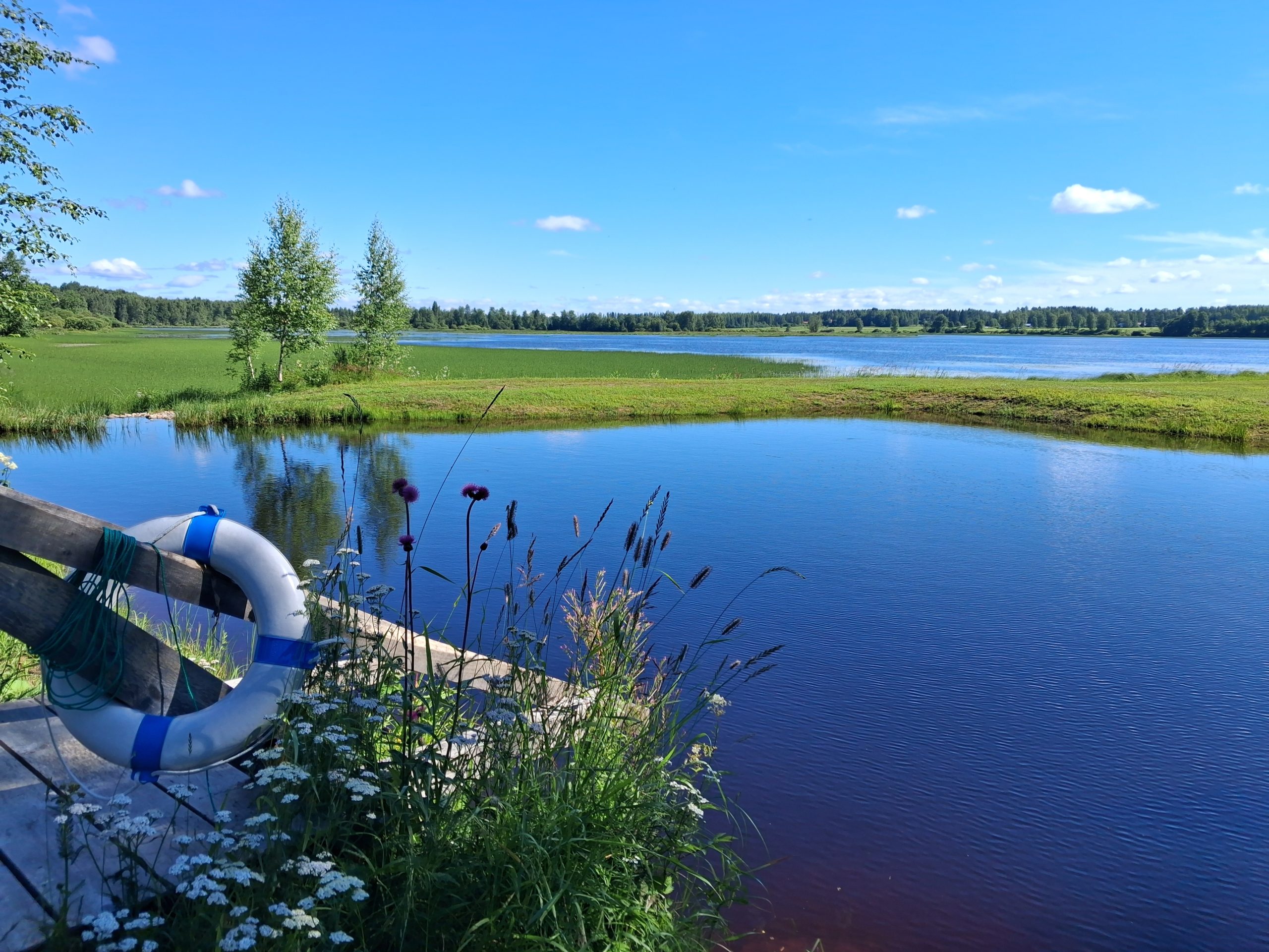 Karvian Karavanin lähdepohjainen lampi johon pääsee rappusia pitkin saunasta.